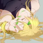  blonde_hair bracelet dio_brando headband heart jewelry jojo_no_kimyou_na_bouken lipstick lying makeup nail_polish red_eyes scar seishun_arinko solo 