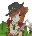  1boy animal_ears badge blood brown_hair coat green_eyes hat heart_no_kuni_no_alice knife long_sleeves mouse mouse_ears necktie pierce_villiers pixiv_thumbnail short_hair smile yandere 