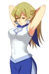  armpits arms_up blonde_hair breasts iochi_(kotan) long_hair lowres milk1110 school_uniform skirt solo tenjouin_asuka yu-gi-oh! yuu-gi-ou yuu-gi-ou_gx 