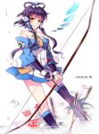 bow_(weapon) detached_sleeves fingerless_gloves gloves gogetu hair_rings hair_tubes luo_tianyi mismatched_legwear solo vocaloid weapon 