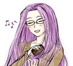  bust closed_eyes comb combing_hair drawfag eyes_closed fate/stay_night fate_(series) glasses long_hair musical_note purple_hair rider singing sweater v-neck very_long_hair 