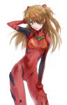  arm_behind_head blue_eyes brown_hair evangelion:_3.0_you_can_(not)_redo eyepatch hand_on_knee long_hair looking_at_viewer neon_genesis_evangelion plugsuit rebuild_of_evangelion shikinami_asuka_langley simple_background solo soryu_asuka_langley souryuu_asuka_langley tontan white_background 