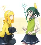  blonde_hair green_eyes green_hair hairband insect kise_yayoi midorikawa_nao multiple_girls necktie open_mouth pillbug ponytail precure scared school_uniform short_hair sleeves_rolled_up smile_precure! sweater_vest tears translated yashu yellow_eyes 
