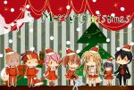  4girls agil asuna_(sao) chibi christmas christmas_tree dragon gift hat kirito klein lisbeth multiple_boys multiple_girls pina_(sao) sack santa_costume santa_hat silica sword_art_online ura_(ura-tennislove) yui_(sao) 