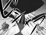  cape comic gogiga_gagagigo gradient gradient_background hair_ribbon mahou_shoujo_madoka_magica miki_sayaka monochrome multiple_girls polearm ponytail ribbon sakura_kyouko short_hair spear sword walpurgisnacht_(madoka_magica) weapon witch_(madoka_magica) 