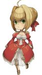  ahoge blonde_hair breasts chibi cleavage cleavage_cutout corset drawfag dress epaulettes fate/extra fate_(series) green_eyes hair_ribbon ribbon saber_extra see-through solo 