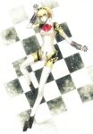  aegis android blonde_hair blue_eyes bow checkered cyborg highres persona persona_3 ribbon robot robot_joints solo 