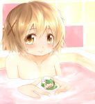  bathtub blush brown_eyes brown_hair hair_ornament hairclip hidamari_sketch minamito nude smile ume-sensei water yuno 