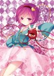  blush character_name checkered checkered_background hairband heart komeiji_satori looking_at_viewer minamura_haruki pink_eyes pink_hair short_hair solo third_eye touhou 