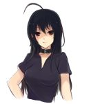  ahoge black_hair breasts chuunibyou_demo_koi_ga_shitai! collar long_hair looking_at_viewer red_eyes simple_background solo sound_tamashi takanashi_touka white_background 