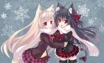  :d :o animal_ears black_hair black_legwear blazer blonde_hair blush bow cat_ears cat_tail checkered checkered_skirt collaboration fang fox_ears fox_tail hair_bow highres hug jacket long_hair long_sleeves looking_at_viewer multiple_girls ojitcha open_mouth original p19 paw_print plaid plaid_bow plaid_skirt pleated_skirt purple_eyes scarf school_uniform shared_scarf shirt skirt smile snowflakes sweater tail tail_bow thigh-highs thighhighs very_long_hair violet_eyes zettai_ryouiki 