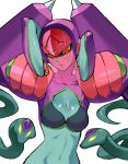  breasts character_request cleavage copyright_request drawr glowing glowing_eyes green_skin kin_niku ophiuchus queen_ophiuca red_eyes rockman ryuusei_no_rockman simple_background slit_pupils snake solo veil white_background 