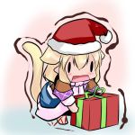  animal_ears blonde_hair blush cat_ears cat_tail christmas fang gift hat hoshizuki_(seigetsu) long_sleeves mizuhashi_parsee multicolored_background open_mouth puru-see santa_hat scarf skirt solo tail touhou trembling vest |_| 
