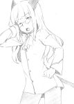  glasses long_hair majima_yuki monochrome open_mouth perrine_h_clostermann simple_background solo strike_witches white_background 