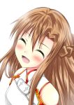  asuna_(sao) bare_shoulders blush brown_hair closed_eyes eyes_closed happy kagamihino long_hair open_mouth smile solo sword_art_online 