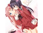  :o ayase_miya azumi_risa black_hair blue_eyes bow closed_eyes eyes_closed game_cg hair_bow hairband hand_holding hand_on_thigh holding_hands multiple_girls open_mouth panties peko red_hair redhead school_uniform sono_hanabira_ni_kuchizuke_wo stuffed_animal stuffed_toy teddy_bear two_side_up underwear wink yuri 