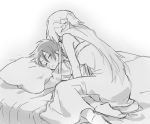  bed couple kirito monochrome nicolat pillow sleeping sword_art_online 
