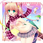  :d blonde_hair bunny cat checkered elf fuyuichi green_eyes kamikita_komari little_busters!! loafers open_mouth plaid plaid_skirt pointy_ears rabbit scarf school_uniform shoes short_hair skirt smile solo sweater twintails 