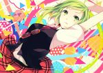  :p achiki arms_up glasses green_eyes green_hair gumi looking_at_viewer setsuna_trip_(vocaloid) short_hair skirt solo tongue tongue_out vocaloid 