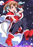 brown_hair christmas gloves hat miri_(ago550421) pantyhose red_eyes sack santa_costume santa_hat short_hair short_twintails silica snow solo sword_art_online twintails 