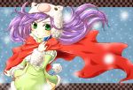  1girl cape checkered faris_scherwiz final_fantasy final_fantasy_v green_eyes hat long_hair looking_at_viewer parted_lips purple_hair solo 