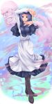  boots breasts cross-laced_footwear full_body highres holding kumoi_ichirin lace-up_boots lavender_eyes lavender_hair long_sleeves looking_at_viewer megira_meltingpot pose red_eyes smile standing teeth touhou unzan 