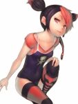 adapted_costume black_hair flat_chest fumio_(rsqkr) miko_nakadai multicolored_hair nadakai_miko red_eyes red_hair redhead simple_background smile solo swimsuit thigh-highs thighhighs transformers_prime white_background 