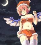  alternate_costume animal_ears blush breasts cleavage crescent_moon fingernails fur_trim hat long_fingernails looking_at_viewer midriff moon mystia_lorelei nail_polish navel nise_nanatsura red_eyes santa_hat sharp_fingernails short_hair shorts sky smile solo star_(sky) starry_sky thigh-highs thighhighs touhou white_legwear wings wristband 