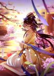  bridge candle cherry_blossoms flower food fruit luo_tianyi solo vocaloid xiao_guiling 