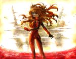  ass bandage bandages blue_eyes brown_hair eva_02 evangelion:_3.0_you_can_(not)_redo eyepatch hair_ornament highres long_hair looking_back mecha neon_genesis_evangelion plugsuit rebuild_of_evangelion shikinami_asuka_langley soryu_asuka_langley souryuu_asuka_langley tamaru water 