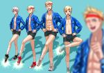  5boys axis_powers_hetalia blonde_hair blue_eyes dancing denmark_(hetalia) finland_(hetalia) finnish_flag glasses headband iceland_(hetalia) icelandic_flag jacket multiple_boys norway_(hetalia) norwegian_flag purple_eyes shoes shorts silver_hair sneakers sweden_(hetalia) swedish_flag violet_eyes 