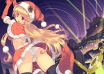  ass black_legwear blonde_hair boots capelet castle city dutch_angle hat horizon light_beam long_hair looking_at_viewer mountain night open_mouth original panties pocket_watch red_eyes santa_costume santa_hat skirt solo star stopwatch sumaki_shungo thigh-highs thighhighs underwear very_long_hair watch white_panties 