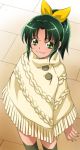  fringe from_above green_eyes green_hair green_legwear haruyama looking_at_viewer midorikawa_nao poncho ponytail precure short_hair smile smile_precure! solo thigh-highs thighhighs 