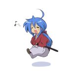  blue_hair chibi closed_eyes cosplay eyes_closed himura_kenshin himura_kenshin_(cosplay) izumi_konata japanese_clothes kimono long_hair lucky_star mizushima_(p201112) rurouni_kenshin scar sword weapon 