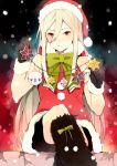 afuro_terumi ai5108 androgynous christmas gloves hat inazuma_eleven inazuma_eleven_(series) long_hair red_eyes santa_hat sitting smile solo very_long_hair 