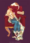  blanket blonde_hair blue_rose cat closed_eyes cover cover_page crossed_arms crown eyes_closed flower head_rest long_hair mary_janes miyata_souji original overalls pants_rolled_up pink_rose rose shoes sitting sleeping smile solo throne 