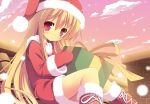  blonde_hair christmas gloves hat long_hair masaki_(machisora) original red_eyes santa_costume solo 