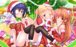  bare_shoulders blonde_hair blue_eyes blue_hair blush bow breast_grab brown_eyes brown_hair christmas chuunibyou_demo_koi_ga_shitai! dekomori_sanae detached_sleeves dress eyepatch gift green_eyes hat highres long_hair nibutani_shinka panties ribbon ribbons santa_costume short_hair side_ponytail stockings swordsouls takanashi_rikka thigh-highs thighhighs twintails underwear wink yellow_eyes 