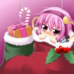  :&lt; blush box candy_cane gift gift_box hairband heart ichimi komeiji_satori looking_at_viewer minigirl pink_eyes pink_hair short_hair solo touhou 