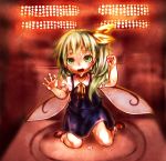  against_glass bow daiyousei dripping fairy_wings green_eyes green_hair hair_bow hands hot hutaba123 kneeling microwave open_mouth scared side_ponytail solo sweat sweating sweating_profusely torture touhou wings 