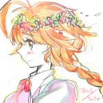  1girl ahiru ahoge artist_request blush braid character_name flower lowres orange_hair princess_tutu smile solo translated 
