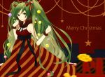  christmas coma_(fginiy) dress green_eyes green_hair hair_ornament hatsune_miku long_hair solo twintails very_long_hair vocaloid 