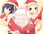  black_hair blonde_hair blue_eyes choker chuunibyou_demo_koi_ga_shitai! dekomori_sanae eyepatch gloves green_eyes hat hazuki_(sutasuta) party_popper sack santa_costume santa_hat short_hair side_ponytail takanashi_rikka thigh-highs thighhighs 