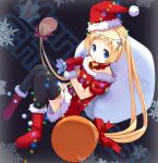  bell black_legwear blonde_hair blue_eyes christmas_lights chuunibyou_demo_koi_ga_shitai! cross dekomori_sanae gloves hat long_hair meso-meso red_gloves ribbon_choker sack santa_costume santa_hat smile solo thigh-highs thighhighs twintails very_long_hair zettai_ryouiki 