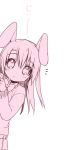  1girl animal_ears long_hair looking_at_viewer monochrome peeking_out rabbit_ears simple_background solo usashiro_mani white_background 
