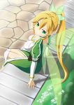  arm_support blonde_hair braid breasts brian05710 cleavage cobblestone green_eyes leafa long_hair pointy_ears ponytail sitting solo sword_art_online twin_braids wings 