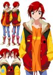  boots casual hands_in_pocket hino_akane jacket looking_at_viewer precure red_eyes red_hair redhead short_hair simple_background smile smile_precure! solo tima white_background 