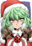  ball_gag christmas gag green_hair hat highres kazami_yuuka naui_kudan red_eyes santa_hat short_hair smile solo touhou 