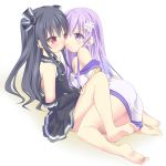  :o ass bare_shoulders barefoot black_hair blush choujigen_game_neptune choujigen_game_neptune_mk2 d-pad detached_sleeves ears eye_contact feet hair_ornament kami_jigen_game_neptune_v long_hair looking_at_another minagi multiple_girls nepgear off_shoulder open_mouth purple_eyes purple_hair red_eyes smile soles toes uni_(choujigen_game_neptune) very_long_hair violet_eyes yuri 