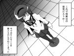  akemi_homura black_hair closed_eyes comic eyes_closed frown gogiga_gagagigo gradient gradient_background hairband legs long_hair mahou_shoujo_madoka_magica monochrome pantyhose pleated_skirt ribbon skirt solo translated 